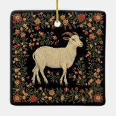 Betoverde Geit & Bloemen Folk Art Design Keramisch Ornament (Achterkant)