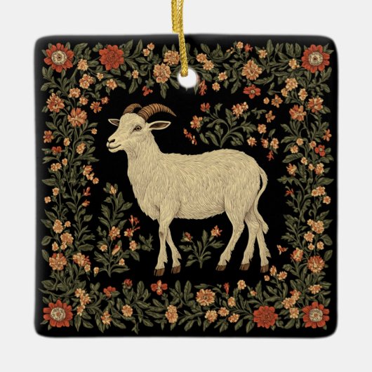 Betoverde Geit & Bloemen Folk Art Design Keramisch Ornament (Voorkant)