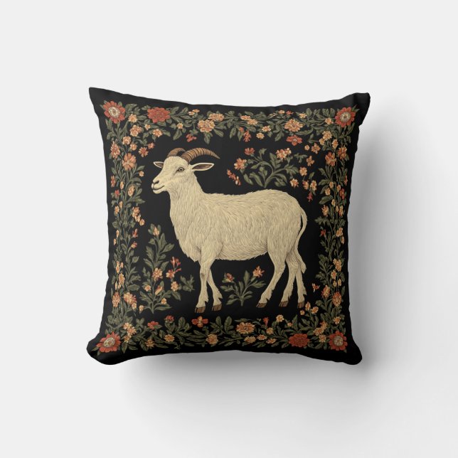 Betoverde Geit & Bloemen Folk Art Design Kussen (Voorkant)