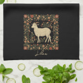 Betoverde Geit & Bloemen Folk Art Design Theedoek (Gevouwen)