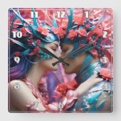 Betoverde geliefden in Floral Fantasy Realm Vierkante Klok (Voorkant)
