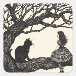 Betoverde Gesprekken: Alice & de Cheshire Cat Vierkante Sticker