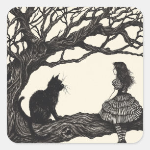 Betoverde Gesprekken: Alice & de Cheshire Cat Vierkante Sticker