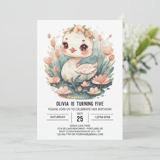 Betoverde Girly Swan Bird Verjaardag Kaart (Staand voorkant)