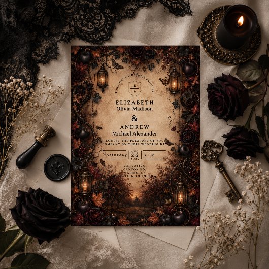Betoverde Goth-herfstbruiloft Kaart