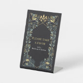 Betoverde Gothic Raven Bloemen bruiloft gunst Reclamebord Met Voetstuk (Voorkant)