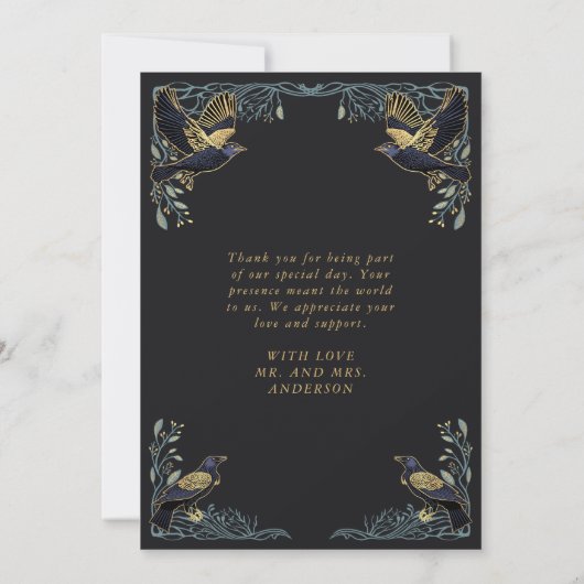 Betoverde Gothic Raven Bruiloft Dank u Kaart (Achterkant)