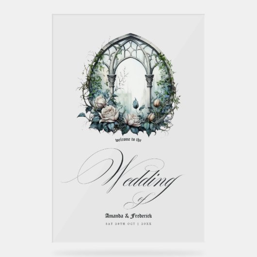 Betoverde gotische bruiloft met kasteelramen acryl bord (Voorkant)