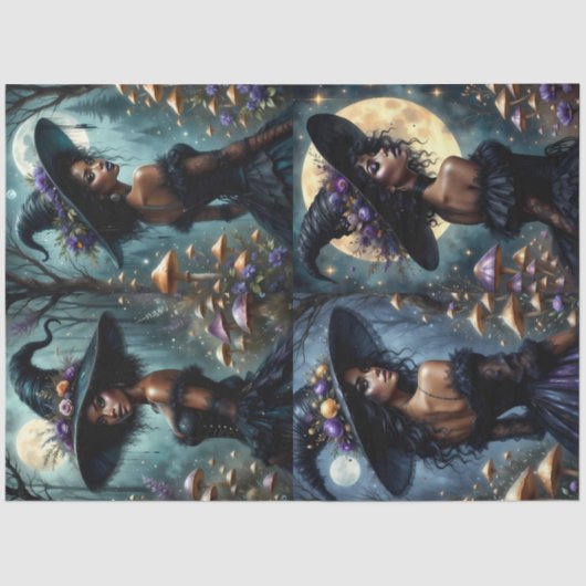 Betoverde Gotische Heksen met Paddestoelen & Maanl Tissuepapier (Voorkant)