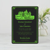 Betoverde Gotische Kasteel Neon Green Black Weddin Kaart (Staand voorkant)