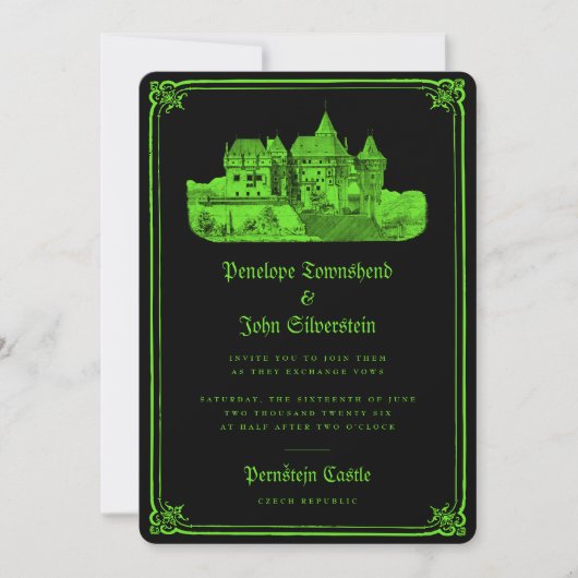 Betoverde Gotische Kasteel Neon Green Black Weddin Kaart (Voorkant)