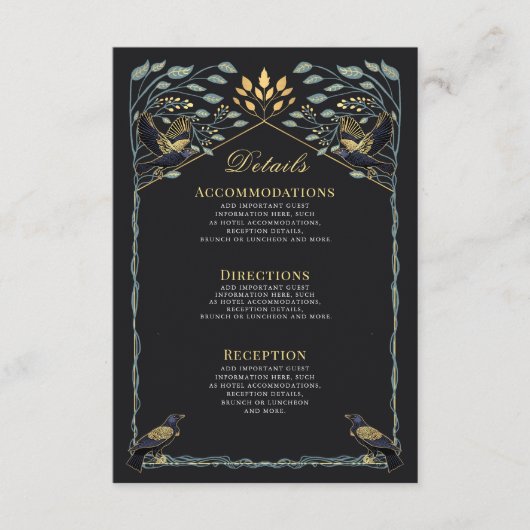 Betoverde Gotische Raven Bloemen bruiloft Details Informatiekaartje (Voorkant)