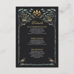 Betoverde Gotische Raven Bloemen bruiloft Details Informatiekaartje