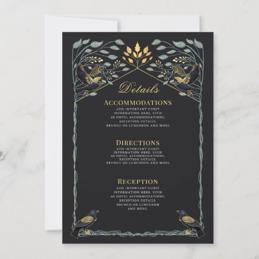Betoverde Gotische Raven Bloemen Bruiloft Details  Kaart (Achterkant)