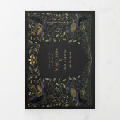 Betoverde Gotische Raven Bloemen Bruiloft Groen Drieluik Uitnodiging (Cover)