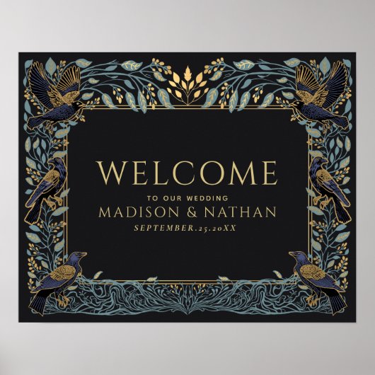Betoverde Gotische Raven Bloemen Bruiloft Welkom Poster (Voorkant)