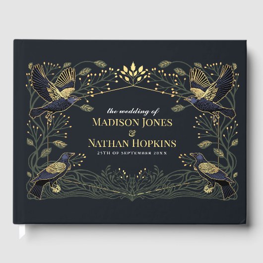 Betoverde Gotische Raven Bloemen Groene Bladeren H Gastenboek (Voorkant)