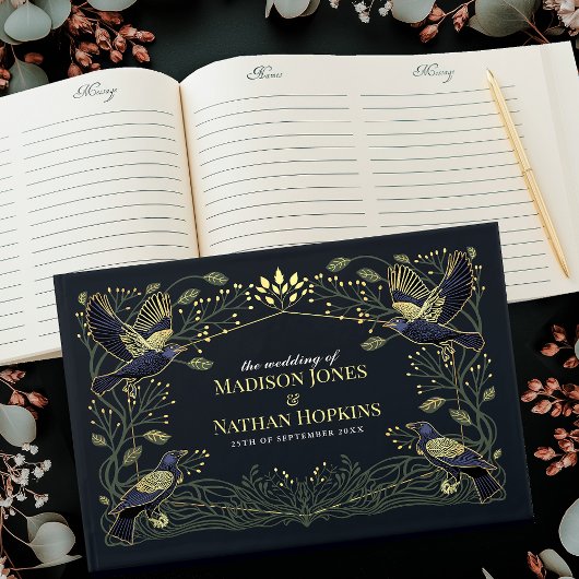 Betoverde Gotische Raven Bloemen Groene Bladeren H Gastenboek