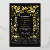 Betoverde Gotische Raven Bloemen Groene Bruiloft Folie Uitnodiging (Voorkant)