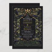 Betoverde Gotische Raven Bloemen Groene Bruiloft Kaart (Voorkant / Achterkant)