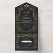 Betoverde Gotische Raven Donkergroen Bloemen Huwel All In One Uitnodiging (Binnen)