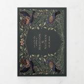 Betoverde Gotische Raven Floral Roos Gold Wedding Drieluik Uitnodiging (Cover)