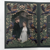 Betoverde Gotische Raven Floral Roos Gold Wedding Drieluik Uitnodiging (Binnenzijde eerst)