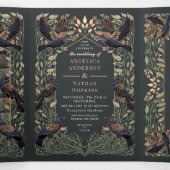 Betoverde Gotische Raven Floral Roos Gold Wedding Drieluik Uitnodiging (Binnenkant midden)