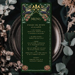 Betoverde Gotische Raven Snapdragon Dahlia Wedding Menu<br><div class="desc">Elegante en gotische bruiloft ontwerp met raven en gebladerte. Dit ontwerp heeft een donkergroene achtergrond,  donkerblauwe raven en blauwgroen groene bladeren,  Snapdraken en Dahlia's met gouden accenten. Overeenkomende items in onze winkel voor een compleet feestthema.</div>
