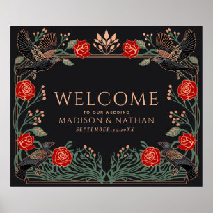 Betoverde gotische rozen raven bruiloft welkom poster