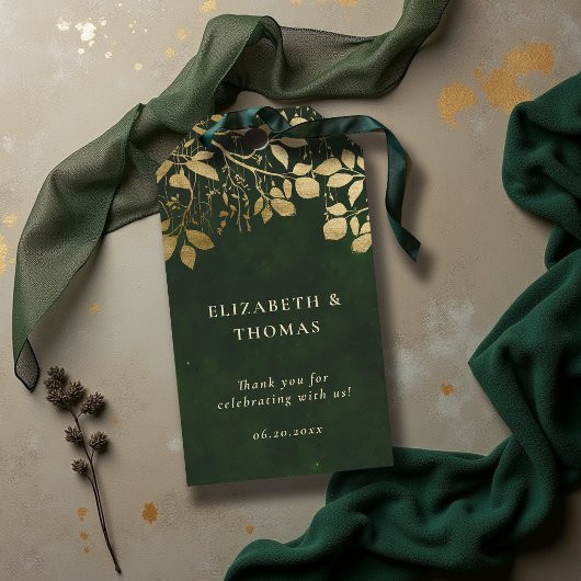 Betoverde Gouden Bladgroen Jager Groene Bruiloft Cadeaulabel