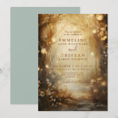 Betoverde gouden bos gloeiende lantaarns bruiloft kaart (Voorkant / Achterkant)