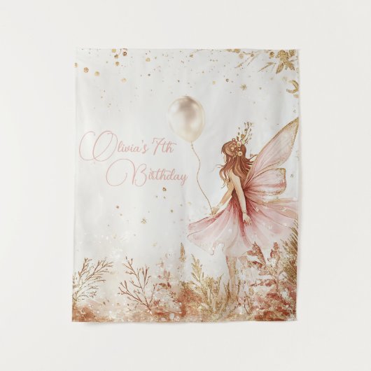Betoverde Gouden en Roze Fee Verjaardag  Wandkleed (Voorkant)