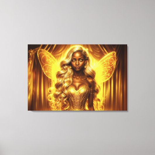 Betoverde gouden fee elegante glinsterende vleugel canvas afdruk (Voorkant)