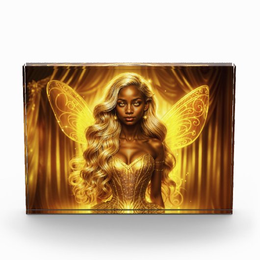 Betoverde gouden fee elegante sprankelende vleugel fotoblokken (Voorkant)