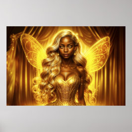 Betoverde gouden fee elegante sprankelende vleugel poster