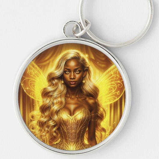 Betoverde gouden fee elegante sprankelende vleugel sleutelhanger (Voorkant)