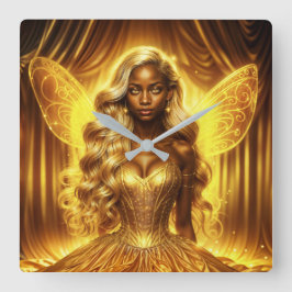 Betoverde gouden fee elegante sprankelende vleugel vierkante klok