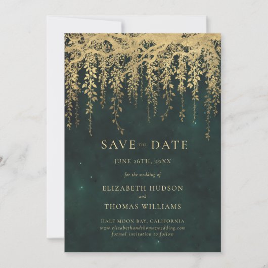 Betoverde Gouden Groene Emerald Chic Foto Bruiloft Save The Date (Voorkant)