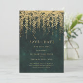 Betoverde Gouden Groene Emerald Chic Foto Bruiloft Save The Date (Staand voorkant)
