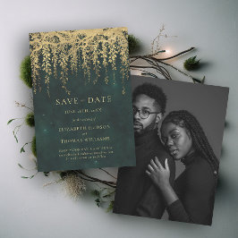 Betoverde Gouden Groene Emerald Chic Foto Bruiloft Save The Date