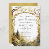 Betoverde Gouden Portaal Trouw Uitnodiging Bos (Voorkant / Achterkant)