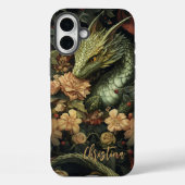 Betoverde Groene Draak met Elegante Bloemenreeks Case-Mate iPhone Case (Achterkant)