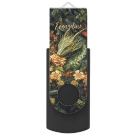 Betoverde Groene Draak met Elegante Bloemenreeks USB Stick