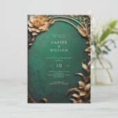 Betoverde groene en gouden bruiloft kaart (Staand voorkant)