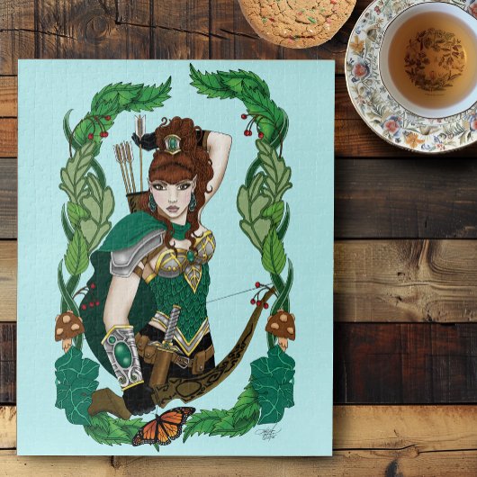 Betoverde Groene Fantasie Bosboogschutter Elf Legpuzzel