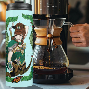 Betoverde Groene Fantasie Bosboogschutter Elf Thermosbeker