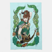 Betoverde Groene Fantasie Bosland Boogschutter Elf Theedoek (Verticaal)