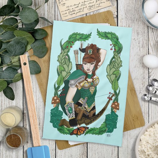 Betoverde Groene Fantasie Bosland Boogschutter Elf Theedoek