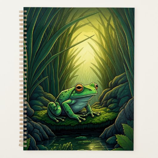 Betoverde groene kikker in een bos planner (Voorkant)